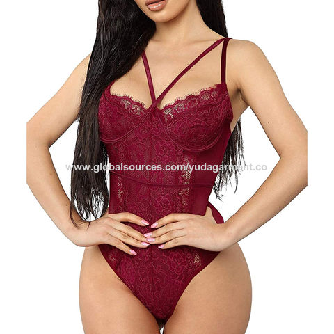 Womens Sexy Bodysuit Lingerie Sexy Lace One-piece Perspective Push