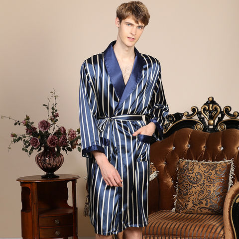 Buy Wholesale China Men's Frosted Silk Spring Autumn Bathrobe Silk Long  Length Nightgown Home Wear & Men's Sleeping Robes at USD 8.56