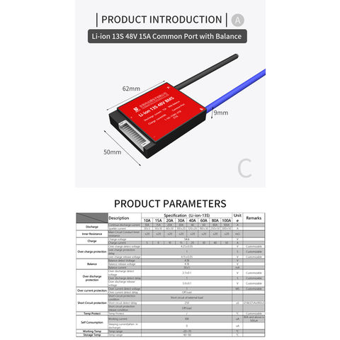 China Daly factory 13S 50A 48V PCB BMS Common Port Balance for Lithium ...