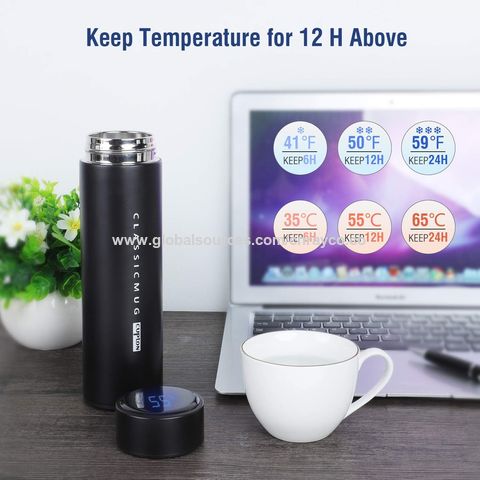 Smart Insulated Water Bottle 304 Stainless Steel Vacuum Wide Mouth Coffee  Mug Travel Thermoses With Lcd Touch Screen Coffee Cup
