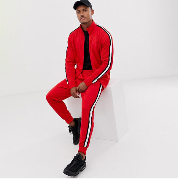 China Wholesale Men Sports Plain Striped red polyester track fleece men ...