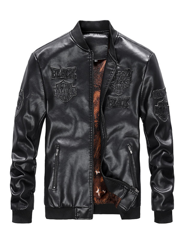 Men's embroidered leather jacket supplier
