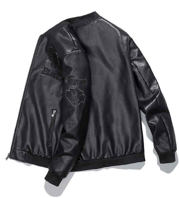 Men's embroidered leather jacket supplier