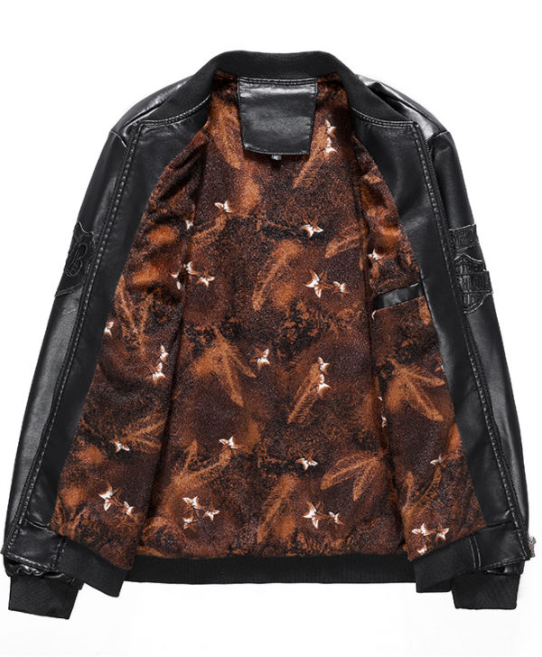 Men's embroidered leather jacket supplier