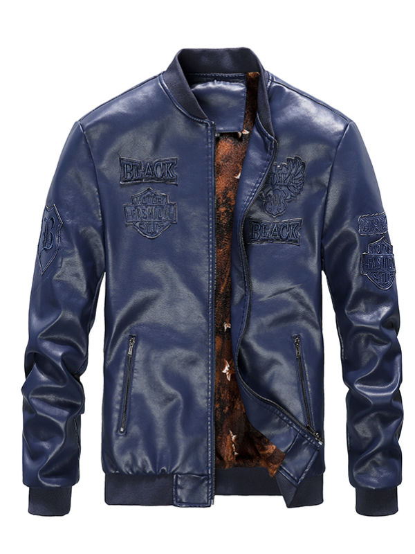 Men's embroidered leather jacket supplier