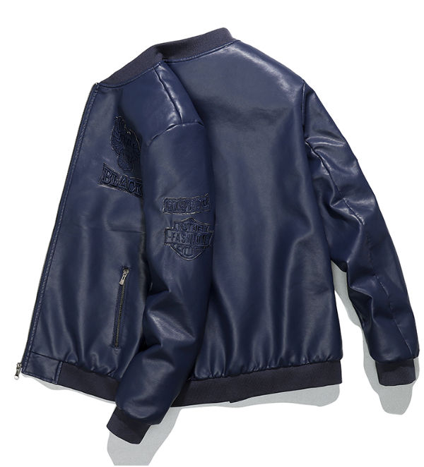 Men's embroidered leather jacket supplier