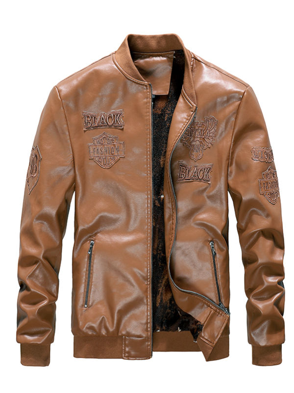 Men's embroidered leather jacket supplier