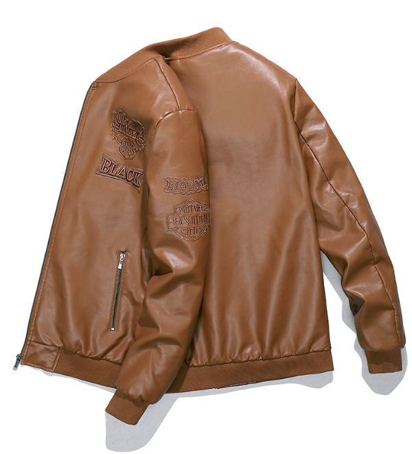 Men's embroidered leather jacket supplier