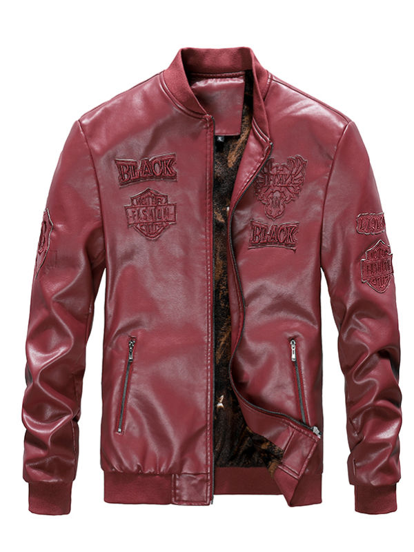 Men's embroidered leather jacket supplier