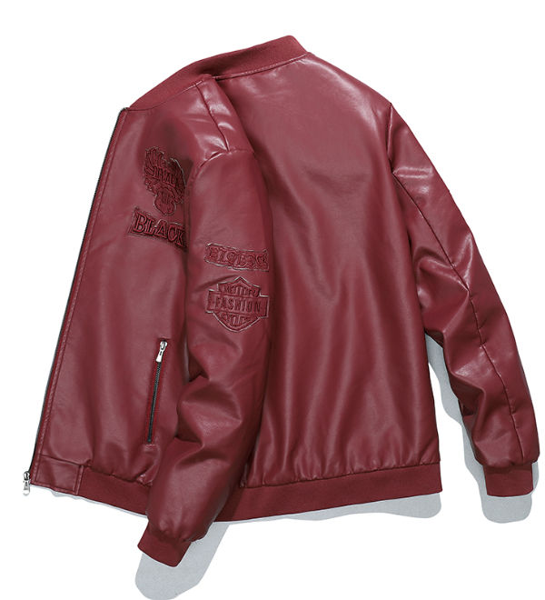 Men's embroidered leather jacket supplier