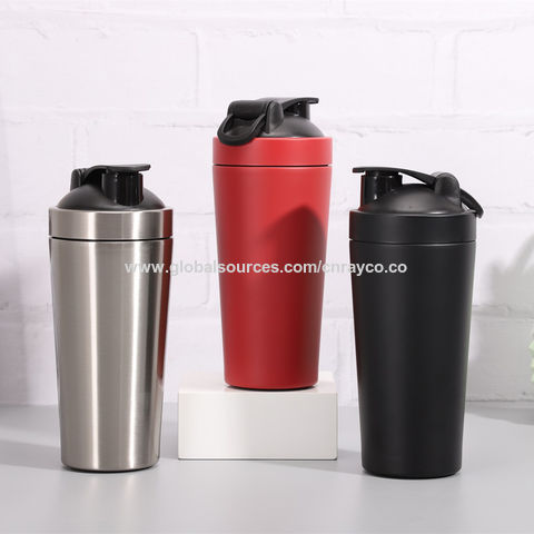 500ml Red Shaker Bottle Double Wall Sports Style Metal Protein