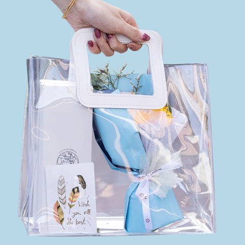 Wholesale diy plastic pvc gift bag purse kit Transparent leather pu diy pvc  tote bag kits for shopping bags From m.