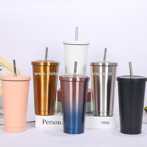 400ml Double Stainless Steel Coffee Thermos Mug With Straw Multifunctional  Car Vacuum Flask Portable Travel Insulated