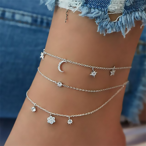 Women Double Ankle Bracelet Plated Silver Anklet Jewelry Girl's Beach Chain  US