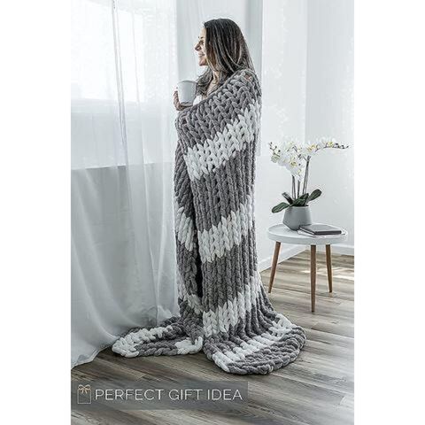 Gravity Chunky Knit Blanket Soft Grey