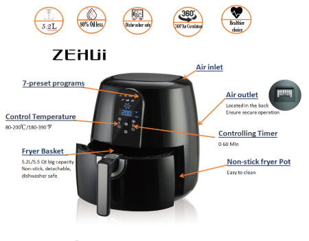 Buy Wholesale China Deep Fryers Deep Air Fryer Without Oil 5.2l Ce