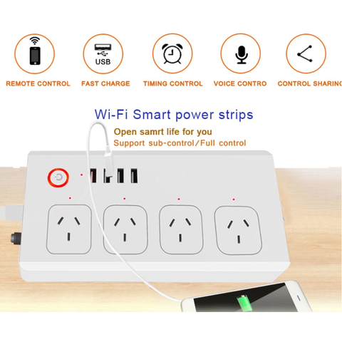 Wi-Fi Smart Power Strip, Remote Control, Google and Alexa, USB