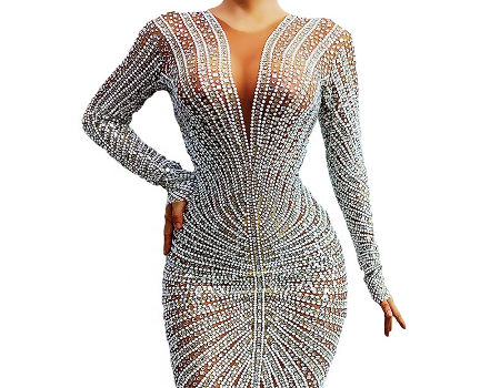 Buy Wholesale China 2022 Sparkly Diamond Pearl Dress Long Sleeve