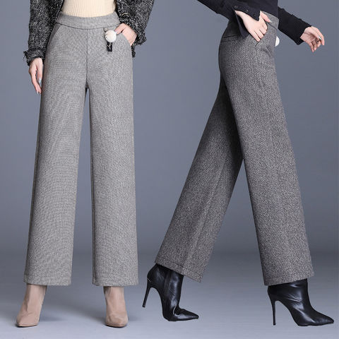 FSYSM Wide Leg Pants Women Winter Loose Straight Leg Pants Women High Waist  Wool Pants (Color : A, Size : XL code) : : Fashion