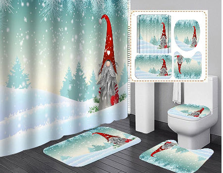 Gnome Shower Curtain Sets, Teal Shower Curtain Sets With Rugs