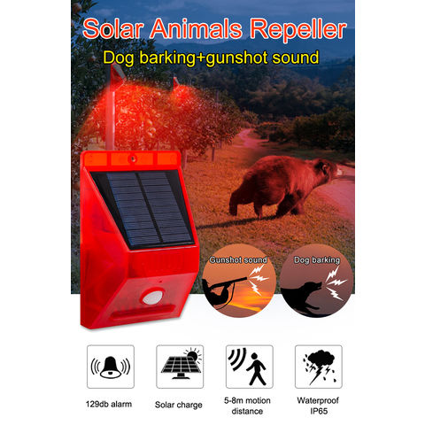 Alarma solar con sensor de movimiento para exteriores, ladridos de perros y  disparos de 130 db, detector de movimiento, luz de alarma, con control