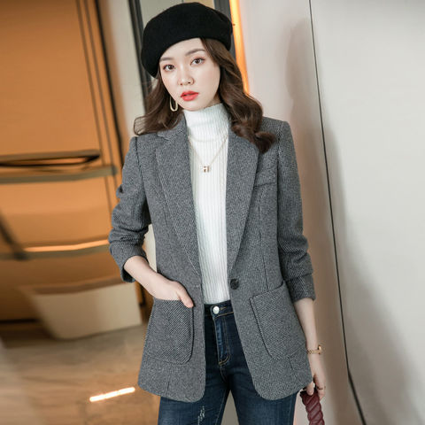 Buy Wholesale China Elegant Autumn Winter Plaid Women Blazer Coat