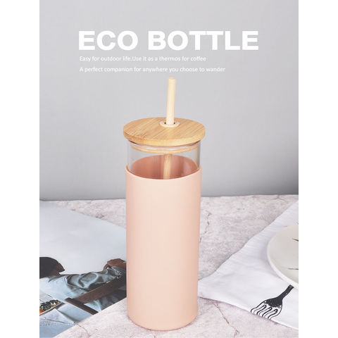 Newest 1pcs 20oz Single-Wall Tumbler Protective Sleeve Wood Lid Glass Cup  Bottle with Straw Outdoor