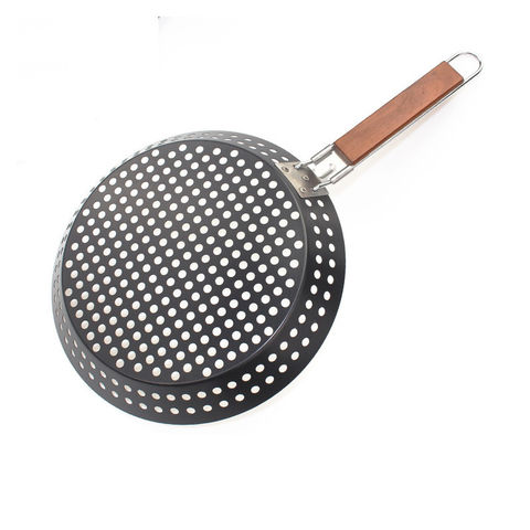 Multipurpose Steak Frying Pan,Cast Iron Non Stick Grill, Deep Square  Griddle Pan with Folding Wooden Handles Camping Cooking Pan