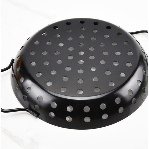 Non-stick Metal Grilling Skillet with Folding Wooden Handle Grill Skillet  Pan with Holes Removable Handle for Outdoor Grill Topper Barbecue Pan for  Vegetables Seafood Meat 