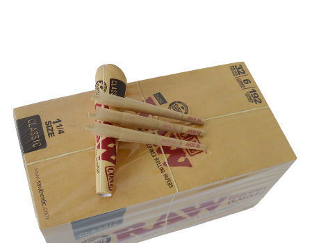 RAW Classic Pre Rolled Cone 1 1/4 1.25-4 PACKS Roll Papers 6 Cones Per Pack 