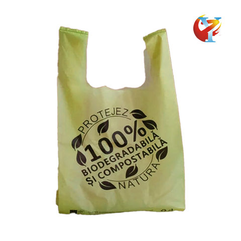 China Yellow Biodegradable plastic t shirt bag vest bag bioplastic ...