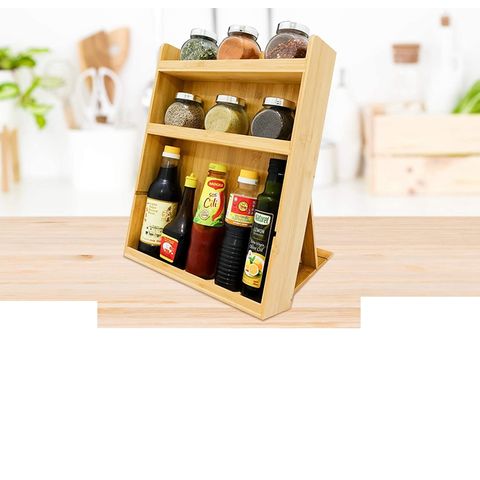 Portable Wood Seasoning Rack Condiment Holder Counter Bamboo Spice Rack
