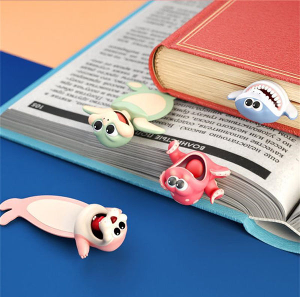 Creative Cartoon Animal Bookmark 3D Stereo Bookmark Cute Book Marks for Reader 3D Bookmark Women and Kids Gift Hippopotamus Student