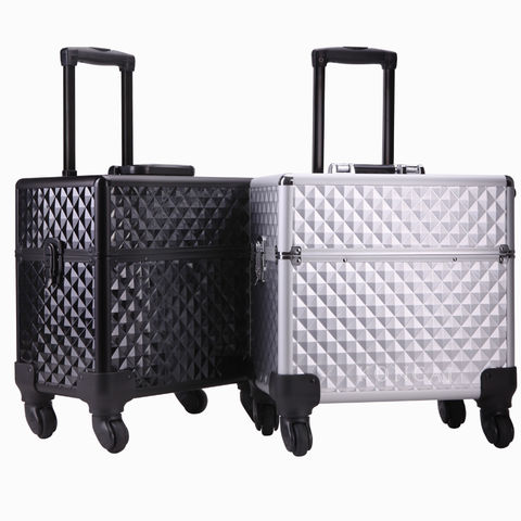 Rolling Lockable Makeup Train Case, Hairdressing Trolley, Beauty Salon  Cosmetic Luggage, Travel Storage Box, Large-Capacity Tool Box, Black 