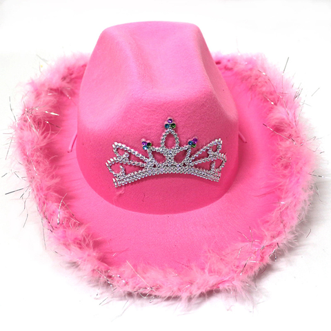 Cow Girl Hat Feather Brim Bride Cowboy Cap With Feather Crown