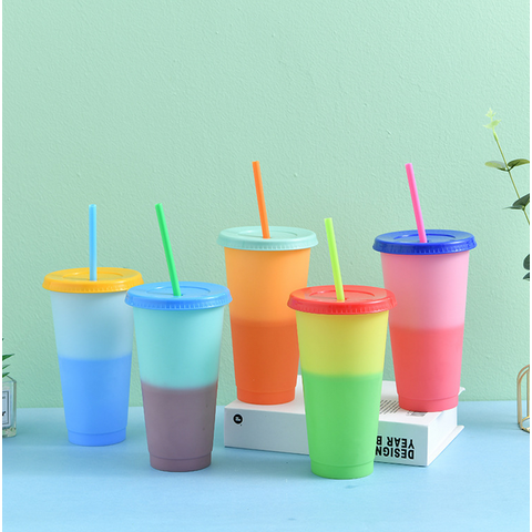 Color Changing Cups with Lids & Straws - 24 oz Cute Reusable Plastic  Tumblers Bulk