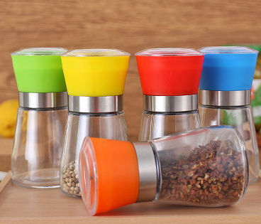 Salt and Pepper Shakers Grinders Set Refillable Stainless Steel, Adjustable  Coarseness Mills Glass Material to Refill Sea Salt,Small Peppercorn,Black