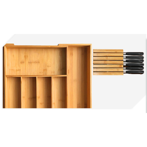VaeFae Organizador de cajones de cuchillos de bambú, cajón de soporte para  cuchillos de cocina, bandeja de cubiertos con divisores : Hogar y Cocina 