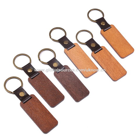 10pcs Wooden Blank Keychain Wooden Laser Engraved Blank Keychain Leather  With Keychain Unprocessed Rectangular Round Wood Keychain For DIY Employee  Co