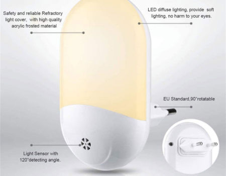 2 LED Light Sensor Night Light  Bathroom Lamp Lighting Bulb Plug In UK/EU/US  W 