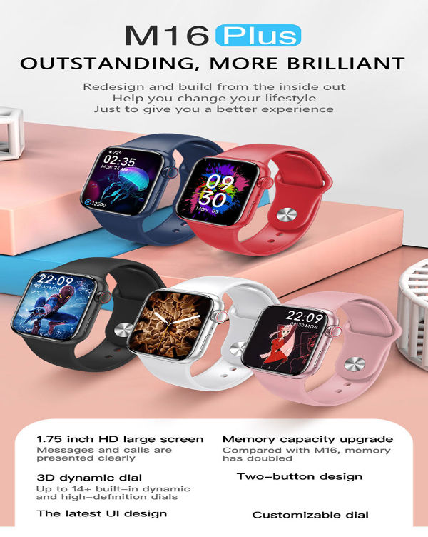 China 1.75 avance lentamente el Smart Watch inteligente en pantalla grande  de la serie 6 M16plus del monitor del sueño del reloj de la llamada de Reloj  BT encendido Global Sources,reloj elegante