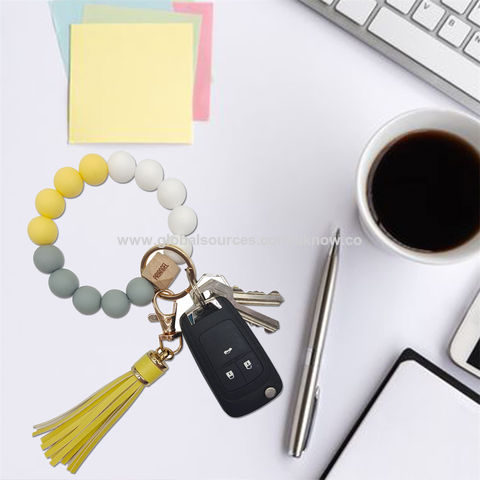 NVENF Silicone Key Ring Bracelet Beaded Wrislet Keychain Portable House Car Keys Ring Holder