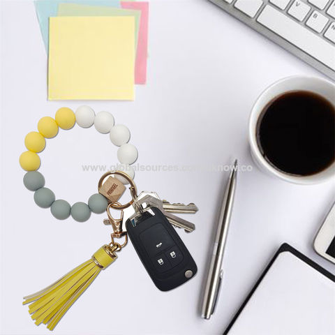 PRIANGEL Silicone Key Ring Bracelet for Women Beaded Wristlet Keychain  House Car Keys Rings Holder with Tassel - Yahoo Shopping