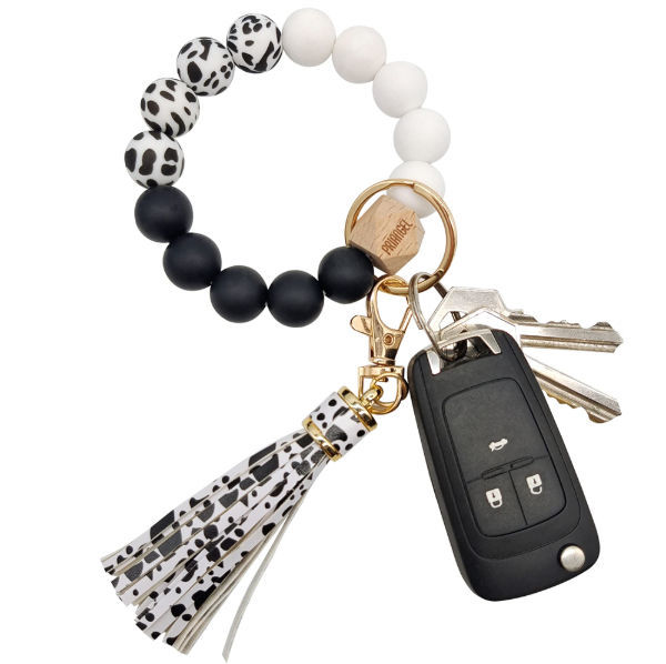 Key Ring Bracelet Wristlet Keychain Silicone Beaded House Car Keys Rings  with Leather Tassel Women - Key Chains & Lanyards, Facebook Marketplace