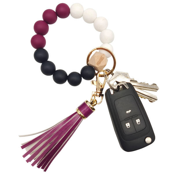 Pu Leather Wristlet Keychain Keyring Tassel Bracelet Women Round Pendant  Bangle