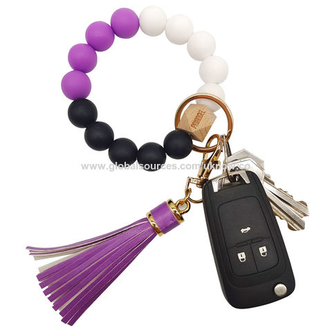 Glow Wristlet Keychain For Women, Silicone Beaded KeyRing Bracelet, Car Key  Ring With “Happy Birthday Love You”Wooden Plate
