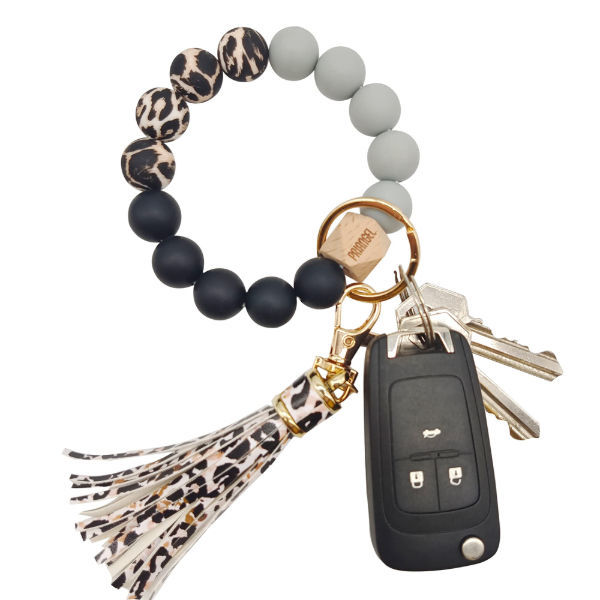 NVENF Silicone Key Ring Bracelet Beaded Wrislet Keychain Portable House Car Keys Ring Holder