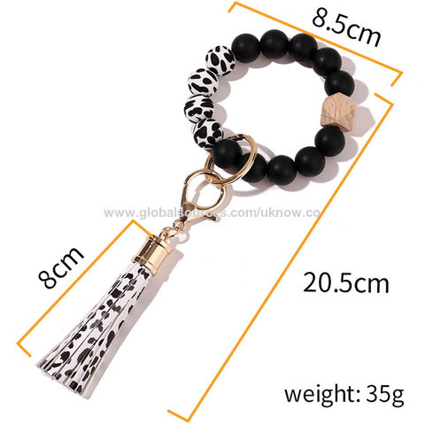 PRIANGEL Silicone Key Ring Bracelet for Women Beaded Wristlet Keychain  House Car Keys Rings Holder with Tassel