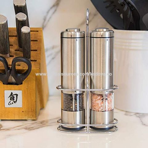 Electric Salt and Pepper Grinder Set - Battery Operated Handed Salt Pepper  Mill with Bottom Cap 