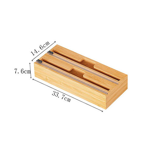 Bamboo Foil and Wrap Dispenser With Slide Cutter Sliding Divider Storage  Dispenser for Foil Cling Film Parchment Paper Home Decor 